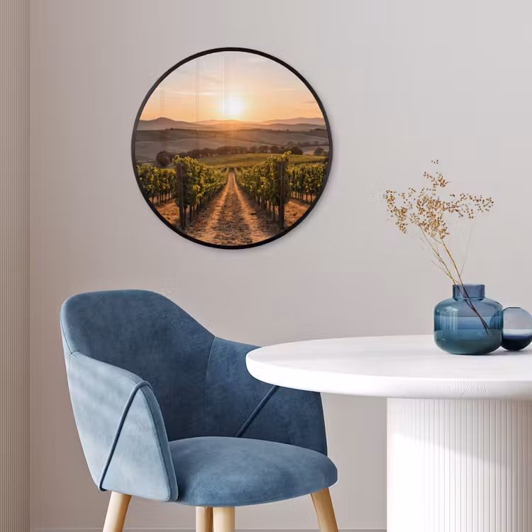 Wijngaard - Zonsondergang - Landschap Fotolijst rond zonder passe partout klein -sfeer2