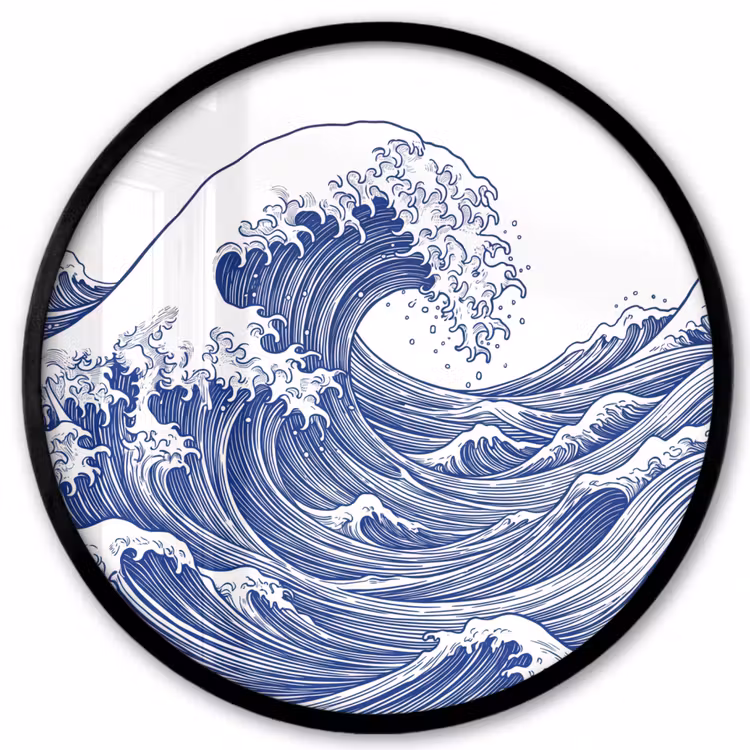 Golf - Japans - Zee - Illustratie - Blauw Fotolijst rond zonder passe partout klein -3d