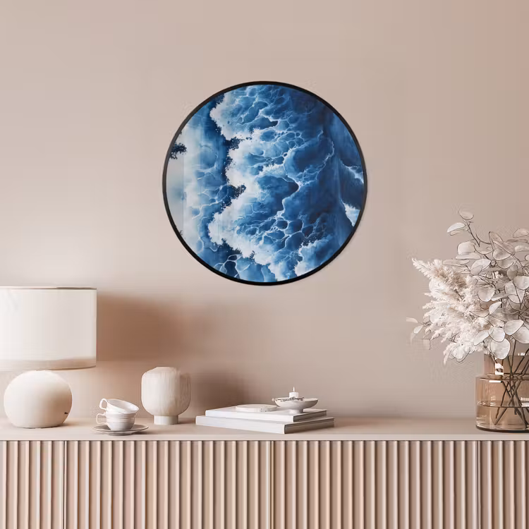 Golven - Blauw - Schuim Fotolijst rond zonder passe partout klein -sfeer3