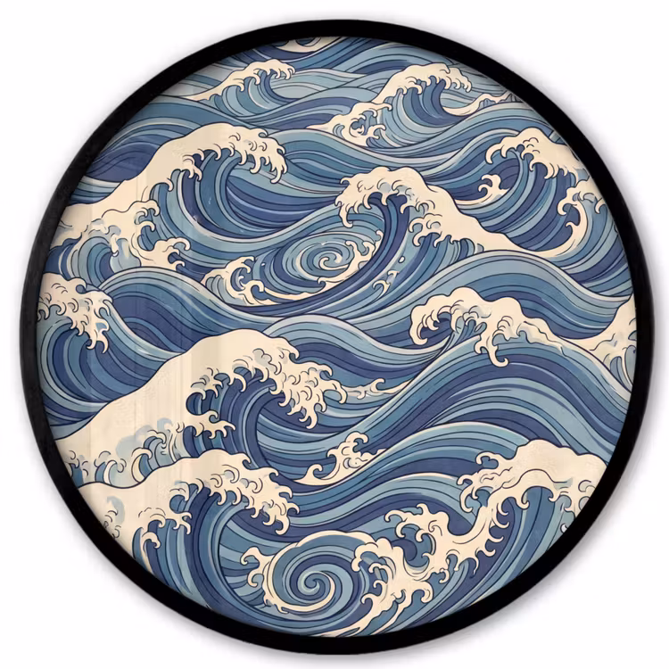 Golven - Zee - Natuur - Abstract - Blauw Fotolijst rond zonder passe partout klein -3d