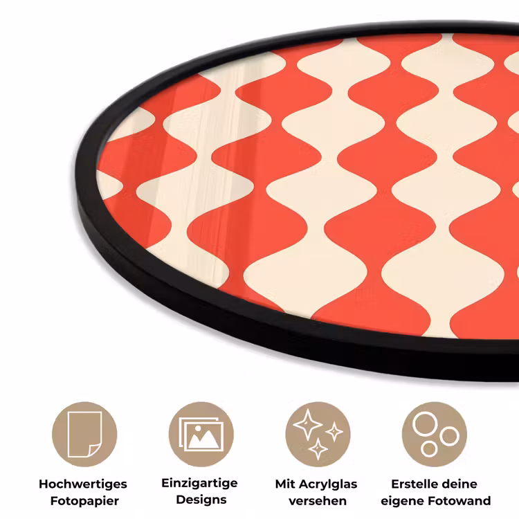 Golvend patroon - Retro - Rood - Beige Fotolijst rond zonder passe partout klein 856 -closeup_DE