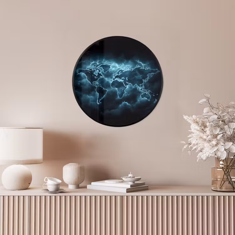 Wereldkaart - Bliksem - Blauw Fotolijst rond zonder passe partout klein -sfeer3