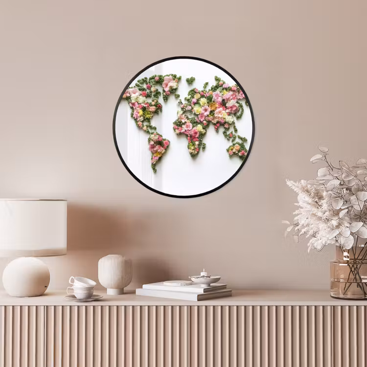 Wereldkaart - Kleurrijk - Bloemen - Lente Fotolijst rond zonder passe partout klein -sfeer3