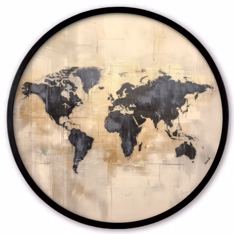 Wereldkaart - Goud - Zwart - Abstract Fotolijst rond zonder passe partout klein -3d