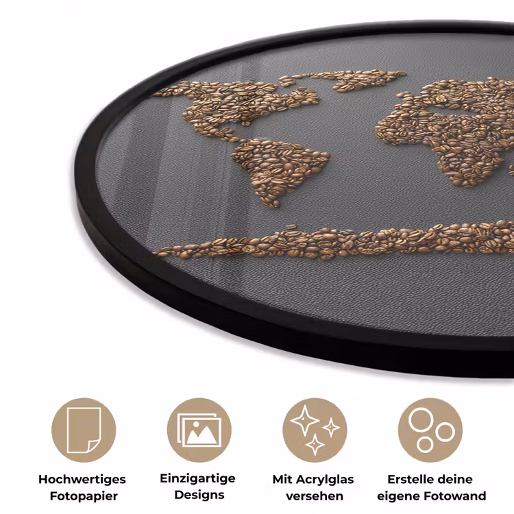 Wereldkaart - Koffie - Grijs Fotolijst rond zonder passe partout klein -closeup_DE