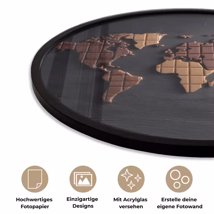 Wereldkaart - chocola - Smakelijke uitstraling Fotolijst rond zonder passe partout klein -closeup_DE