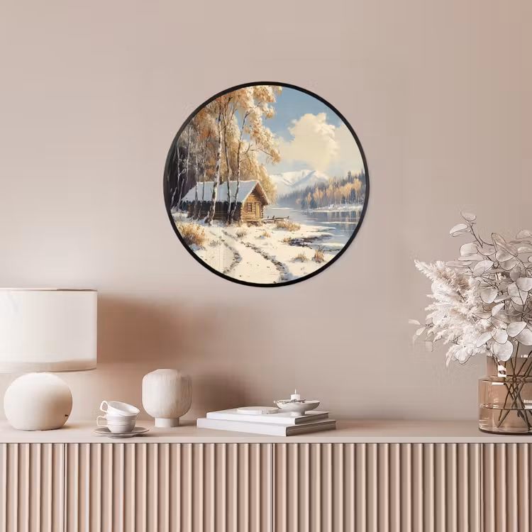 Winter - Sneeuw - Huis - Natuur Fotolijst rond zonder passe partout klein -sfeer3