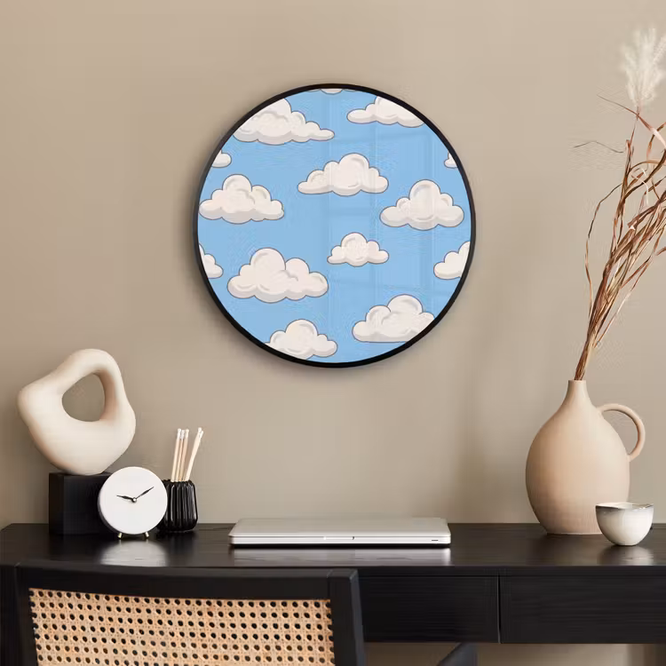 Wolk - Cartoon - Lucht - Blauw - Wit Fotolijst rond zonder passe partout klein -sfeer1