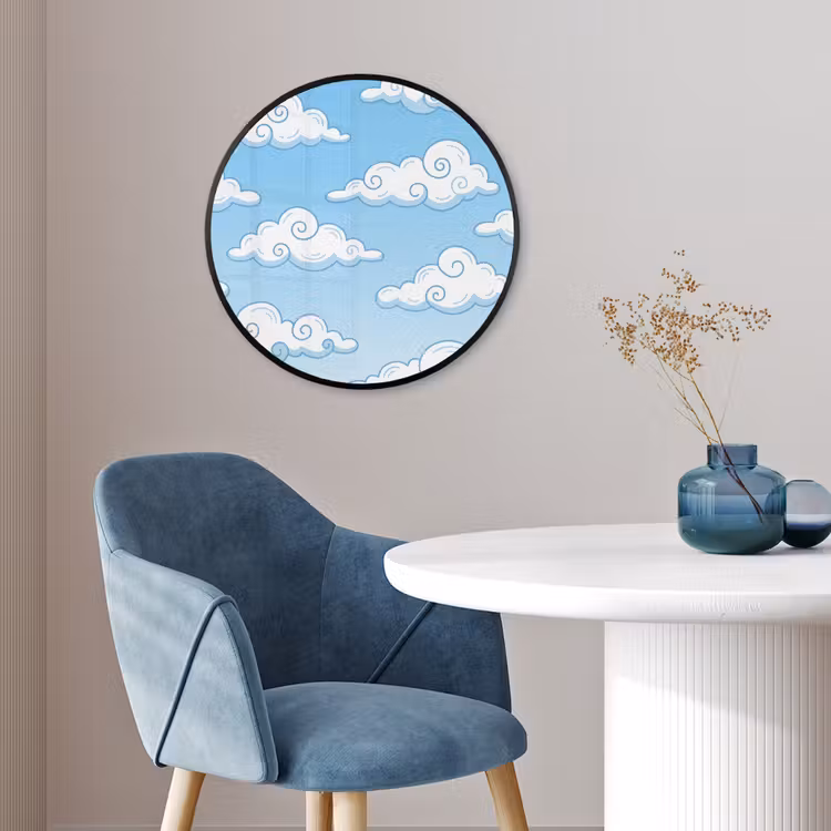 Wolk - Lucht - Cartoon - Blauw - Wit Fotolijst rond zonder passe partout klein -sfeer2