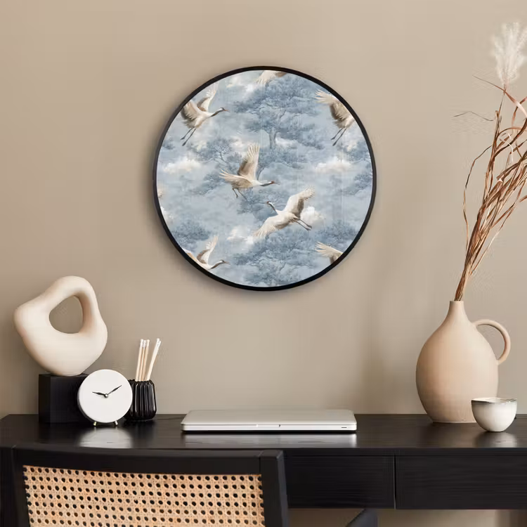 Wolken - Kraanvogels - Blauw Fotolijst rond zonder passe partout klein 856 -sfeer1
