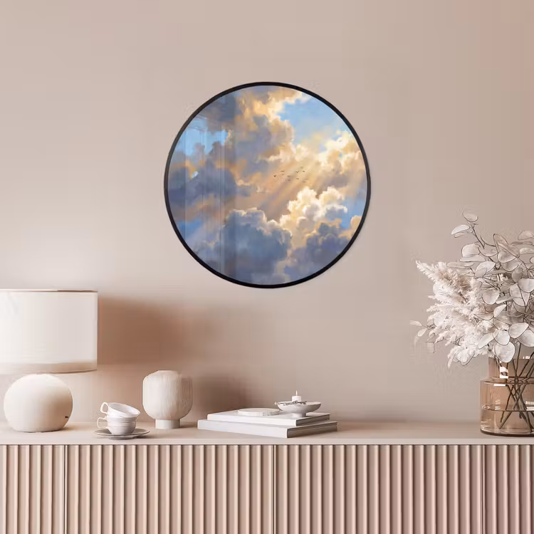 Wolken - Zonnestralen - Natuur - Abstract - Blauw Fotolijst rond zonder passe partout klein -sfeer3