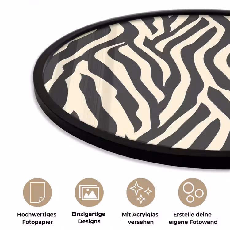 Zebra - Print - Klassiek - Zwart Fotolijst rond zonder passe partout klein 856 -closeup_DE