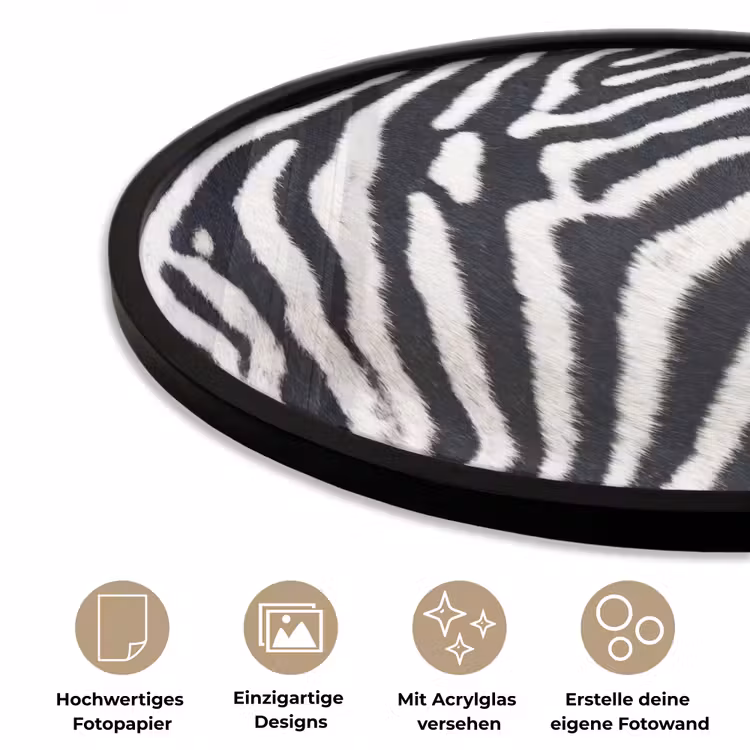 Zebra - Vacht - Klassiek - Zwart - Wit Fotolijst rond zonder passe partout klein -closeup_DE