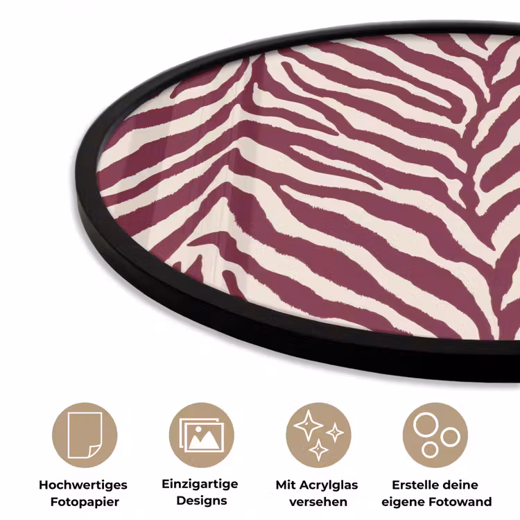 Zebra - Motief - Bordeaux - Rood Fotolijst rond zonder passe partout klein 856 -closeup_DE