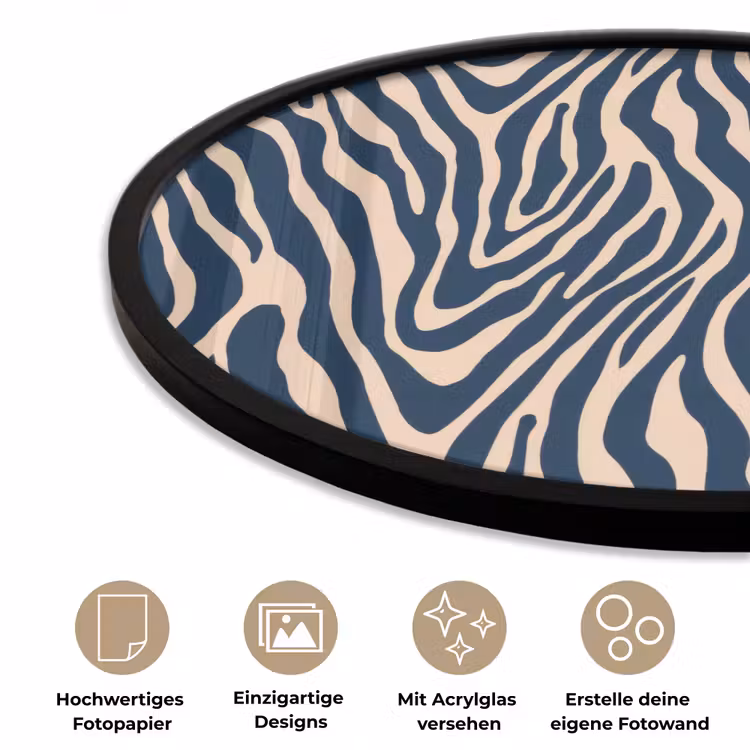 Zebra - Patroon - Blauw - Beige Fotolijst rond zonder passe partout klein 856 -closeup_DE