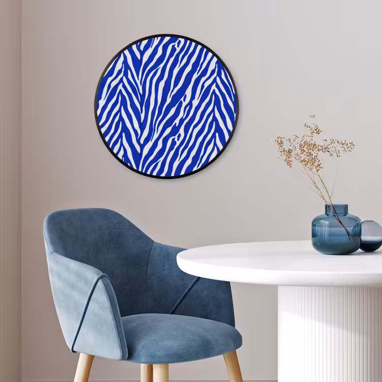 Zebra - Patroon - Kobalt - Blauw Fotolijst rond zonder passe partout klein 856 -sfeer2