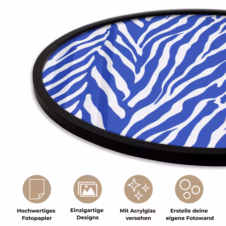 Zebra - Patroon - Kobalt - Blauw Fotolijst rond zonder passe partout klein 856 -closeup_DE