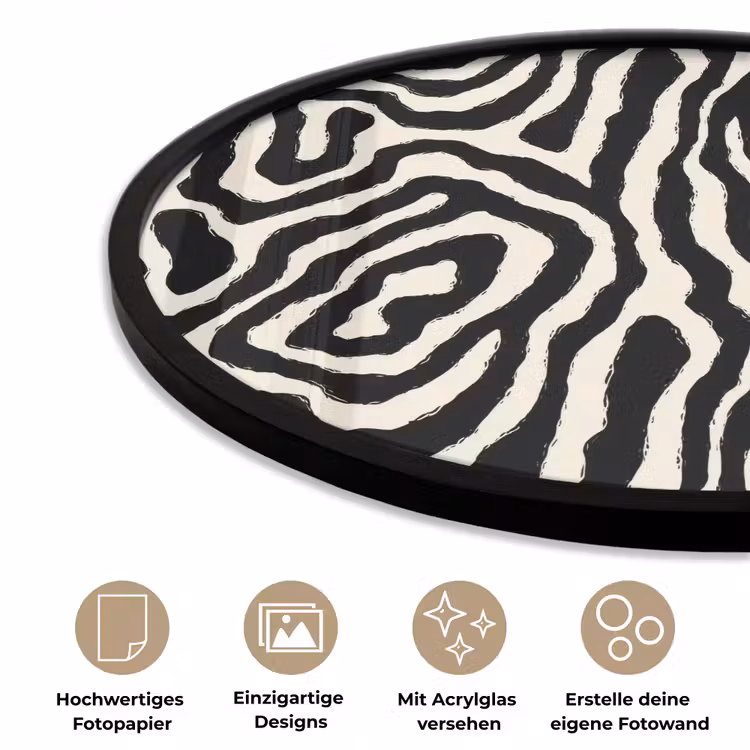 Zebra - Zwart - Abstract Fotolijst rond zonder passe partout klein 856 -closeup_DE