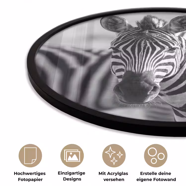 Zebra's - Zwart - Wit Fotolijst rond zonder passe partout klein -closeup_DE