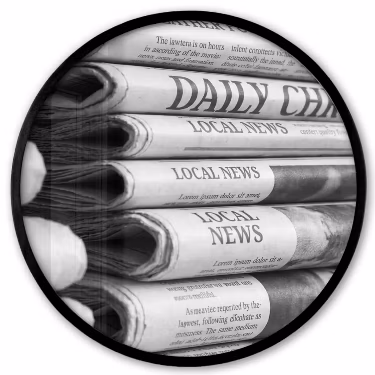 Krant - Stapel - Nieuws - Zwart-wit - Media Fotolijst rond zonder passe partout klein -3d