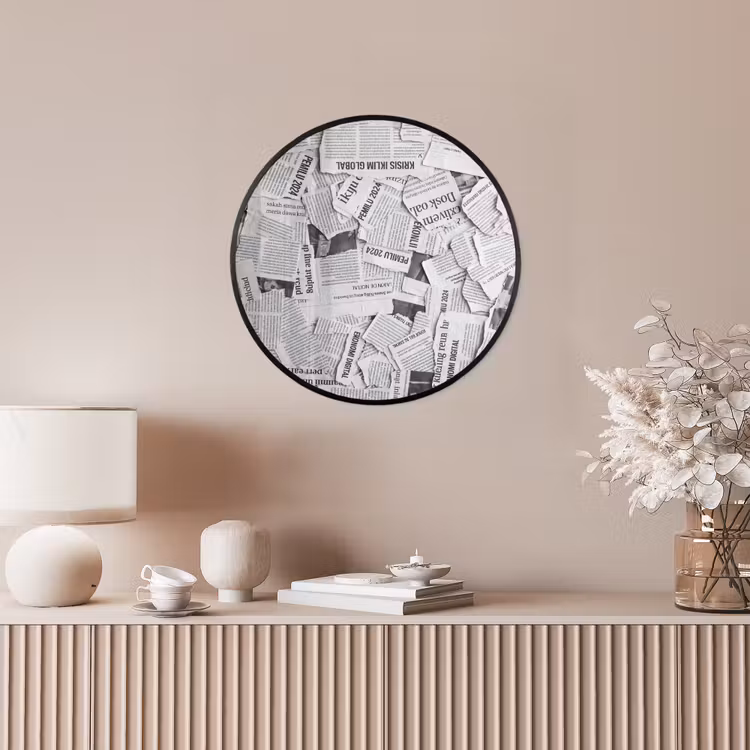 Krant - Versnipperd - Textuur - Zwart-wit - Abstract Fotolijst rond zonder passe partout klein -sfeer3