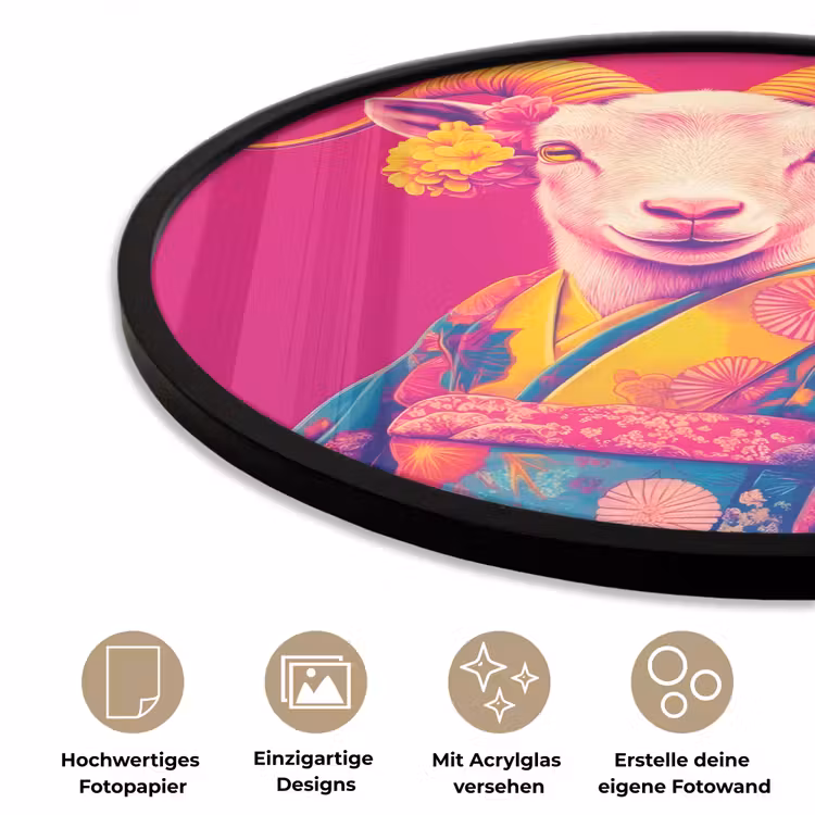 Geit - Hoorns - Kimono - Kleurrijk Fotolijst rond zonder passe partout klein -closeup_DE