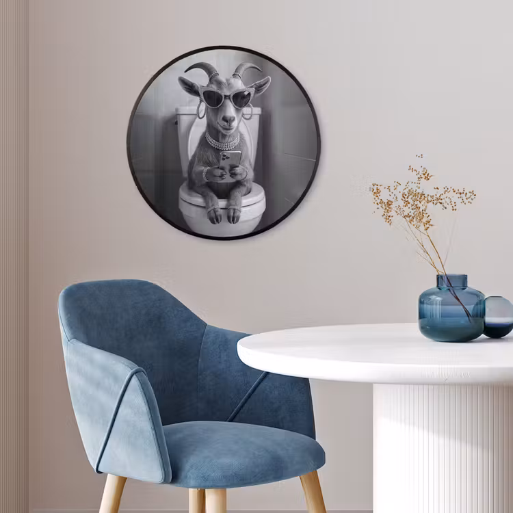 Geit - Telefoon - Toilet - Zwart - Wit Fotolijst rond zonder passe partout klein -sfeer2