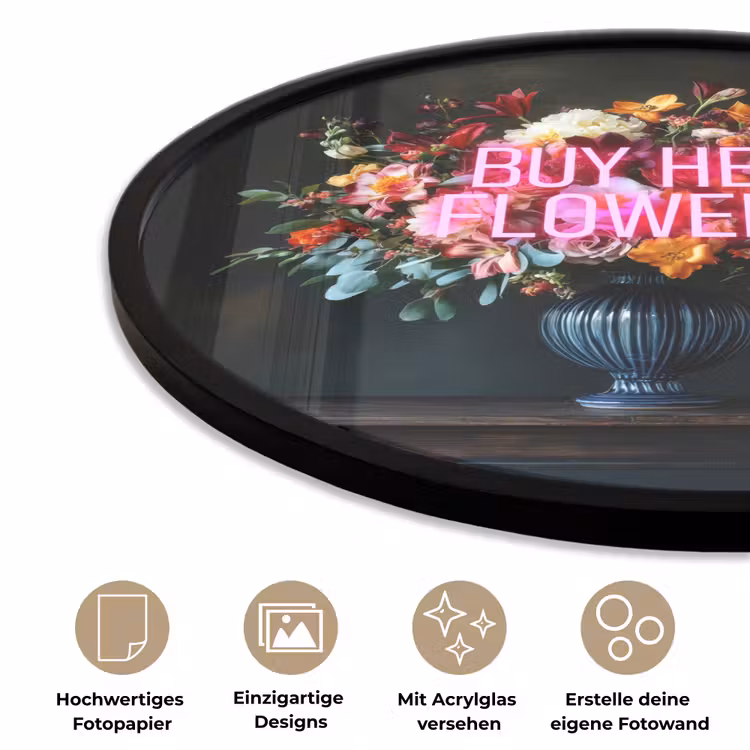 Quote - Bloemen - Vaas - Neon Fotolijst rond zonder passe partout klein -closeup_DE