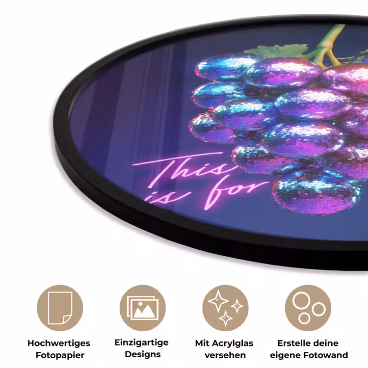Quote - Neon - Disco - Druiven Fotolijst rond zonder passe partout klein -closeup_DE