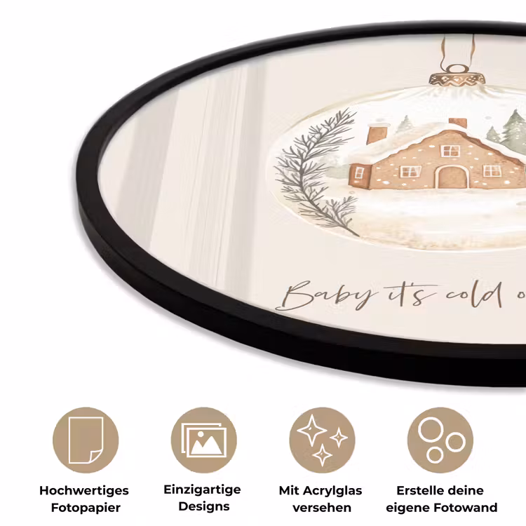 Quote - Winter - Kerst - Beige - Kerstbal Fotolijst rond zonder passe partout klein -closeup_DE