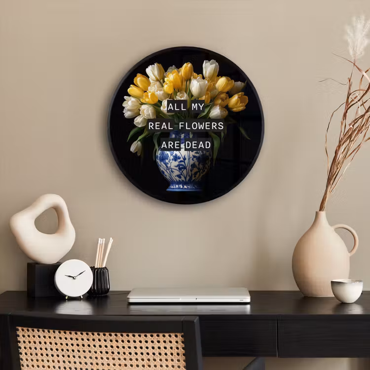 Quotes - Bloem - Tulp - Geel Fotolijst rond zonder passe partout klein -sfeer1