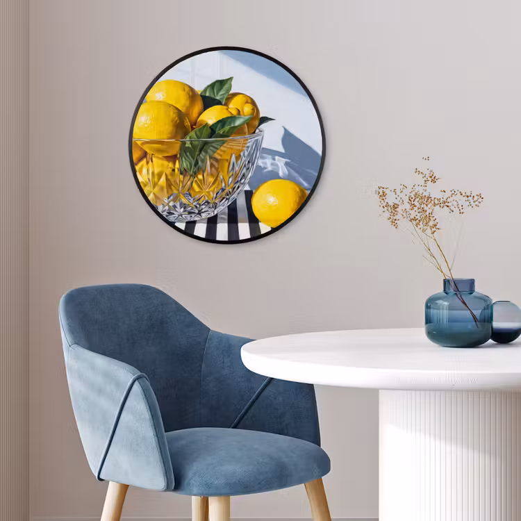 Poster im Rahmen Rund - Zitronen – Obst – Gelb - Citroenen - Fruit - Geel Fotolijst rond zonder passe partout klein