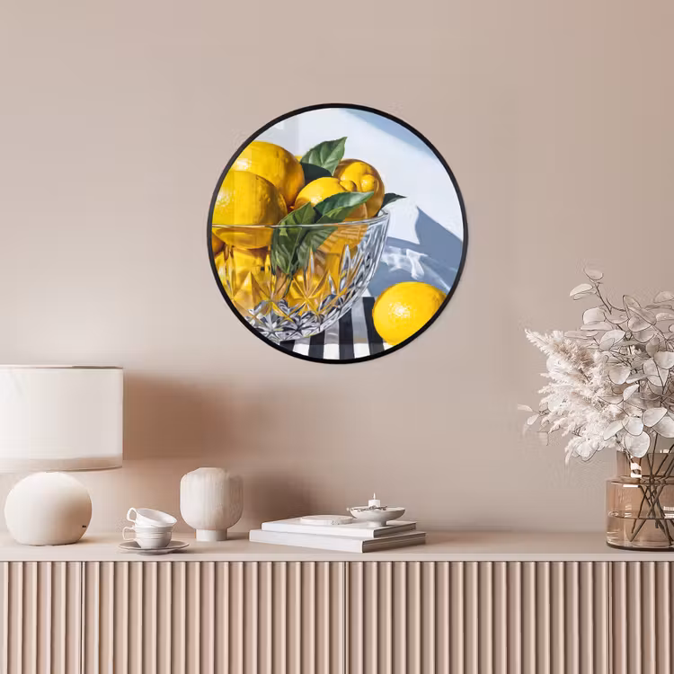 Poster im Rahmen Rund - Zitronen – Obst – Gelb - Citroenen - Fruit - Geel Fotolijst rond zonder passe partout klein