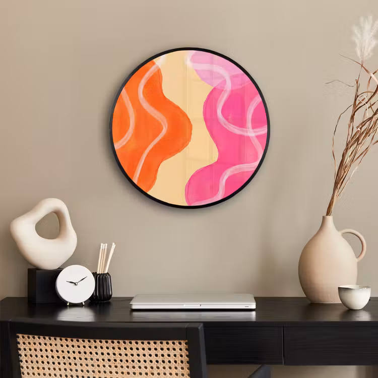 Abstract - Aquarel - Organisch - Oranje - Roze Fotolijst rond zonder passe partout klein -sfeer1