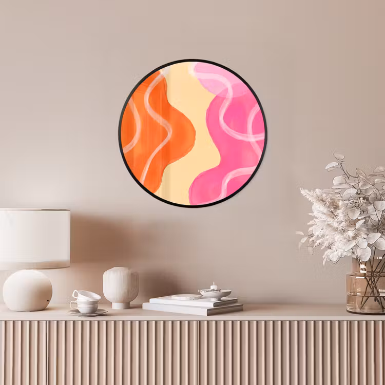 Abstract - Aquarel - Organisch - Oranje - Roze Fotolijst rond zonder passe partout klein -sfeer3
