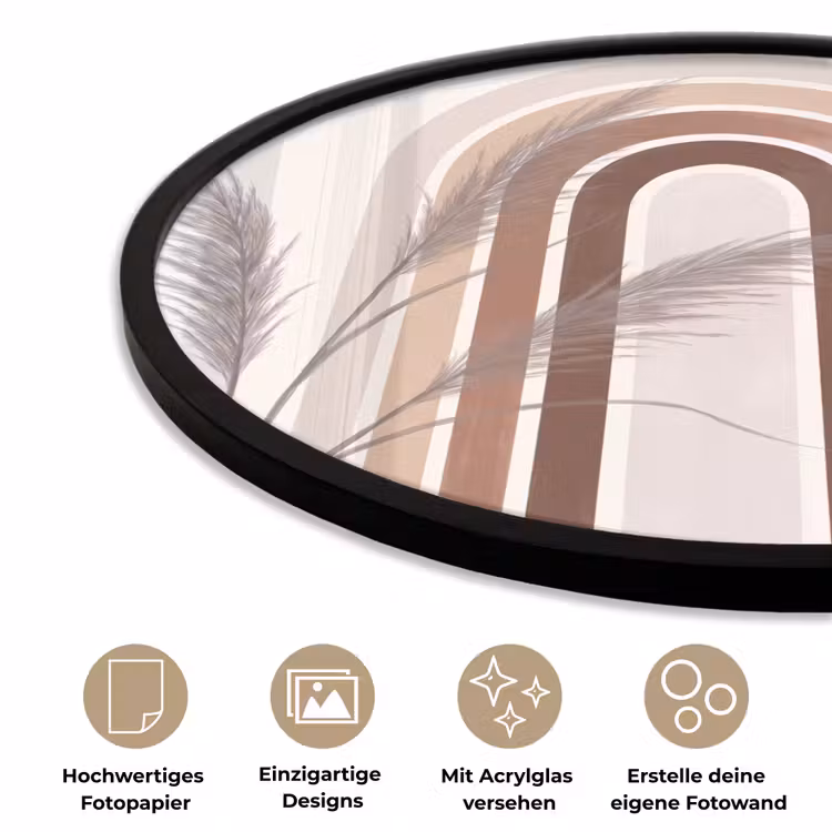 Abstract - Bogen - Plant - Boho - Beige Fotolijst rond zonder passe partout klein -closeup_DE