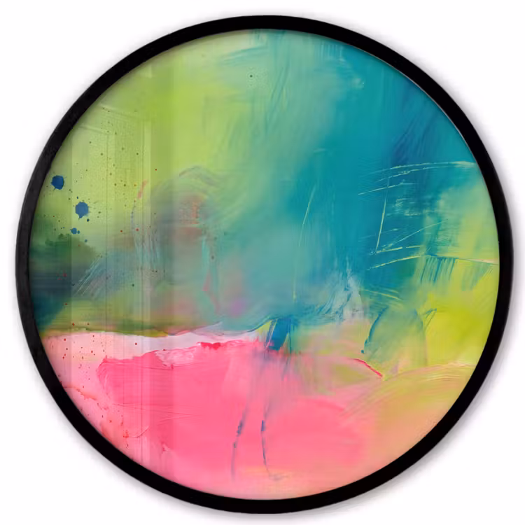 Abstract - Kleuren - Modern - Groen - Roze Fotolijst rond zonder passe partout klein -3d