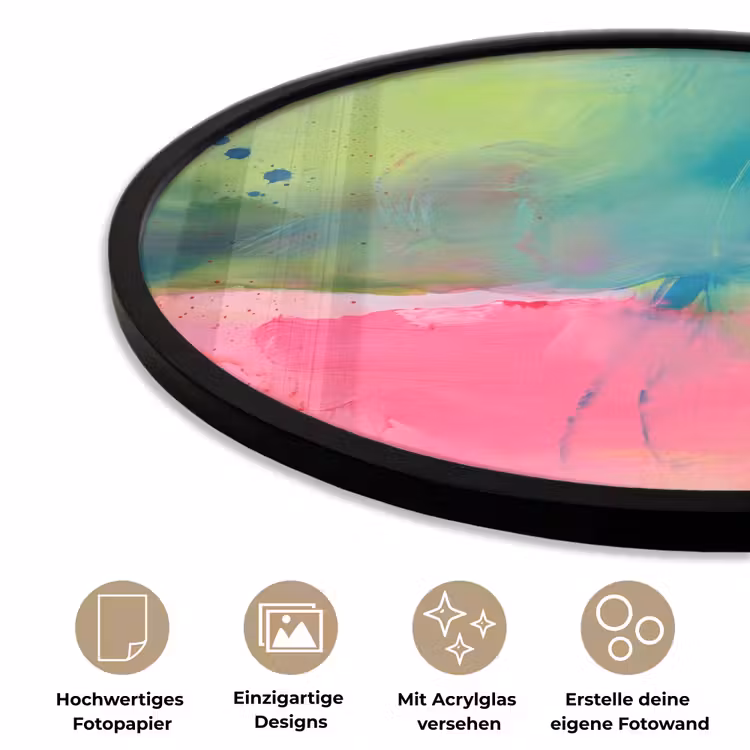 Abstract - Kleuren - Modern - Groen - Roze Fotolijst rond zonder passe partout klein -closeup_DE