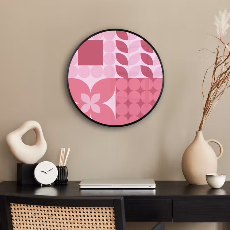 Abstract - Geometrisch - Patroon - Modern - Roze Fotolijst rond zonder passe partout klein -sfeer1