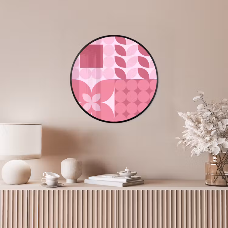 Abstract - Geometrisch - Patroon - Modern - Roze Fotolijst rond zonder passe partout klein -sfeer3