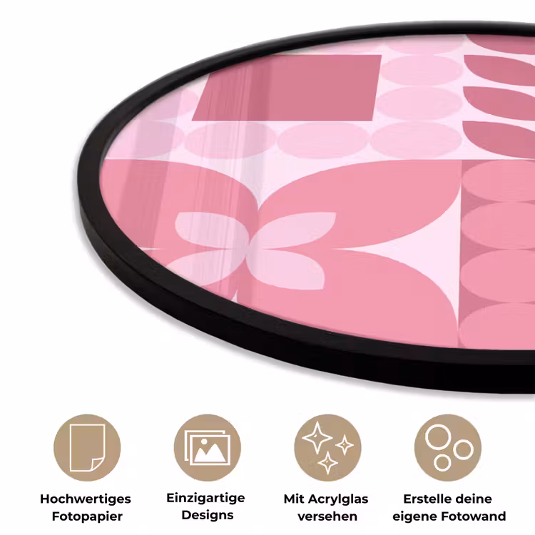 Abstract - Geometrisch - Patroon - Modern - Roze Fotolijst rond zonder passe partout klein -closeup_DE