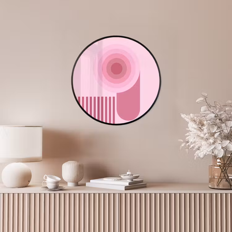 Abstract - Cirkels - Strepen - Modern - Roze Fotolijst rond zonder passe partout klein -sfeer3