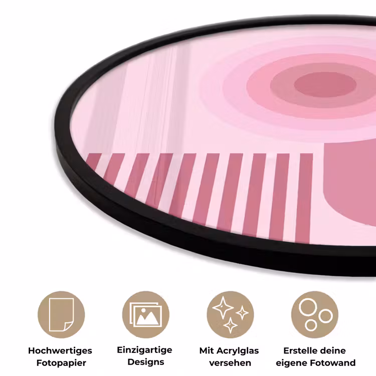 Abstract - Cirkels - Strepen - Modern - Roze Fotolijst rond zonder passe partout klein -closeup_DE