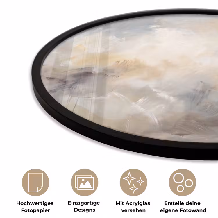 Abstract - Wolken - Sfeervol - Beige - Grijs Fotolijst rond zonder passe partout klein -closeup_DE