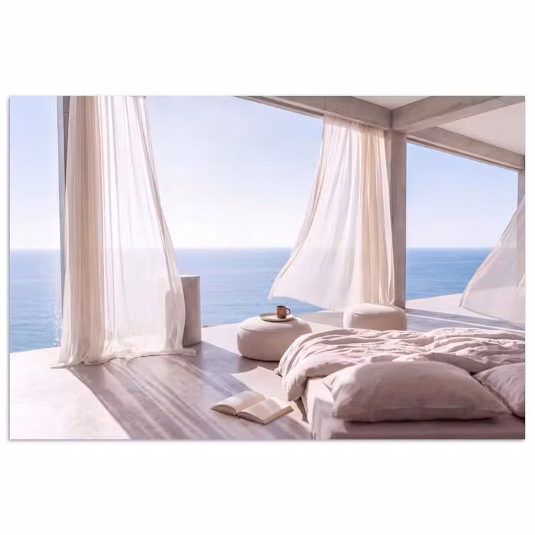 Interieur - Zeezicht - Modern - Rust - Beige poster papier klein -3d