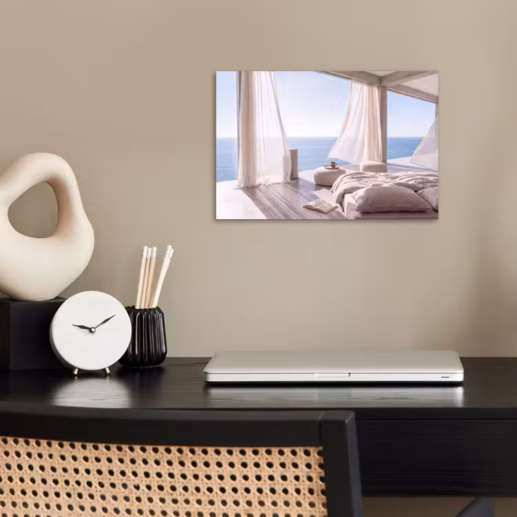 Interieur - Zeezicht - Modern - Rust - Beige poster papier klein -sfeer1