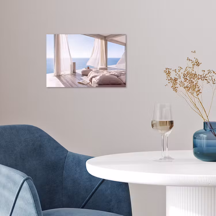 Interieur - Zeezicht - Modern - Rust - Beige poster papier klein -sfeer3