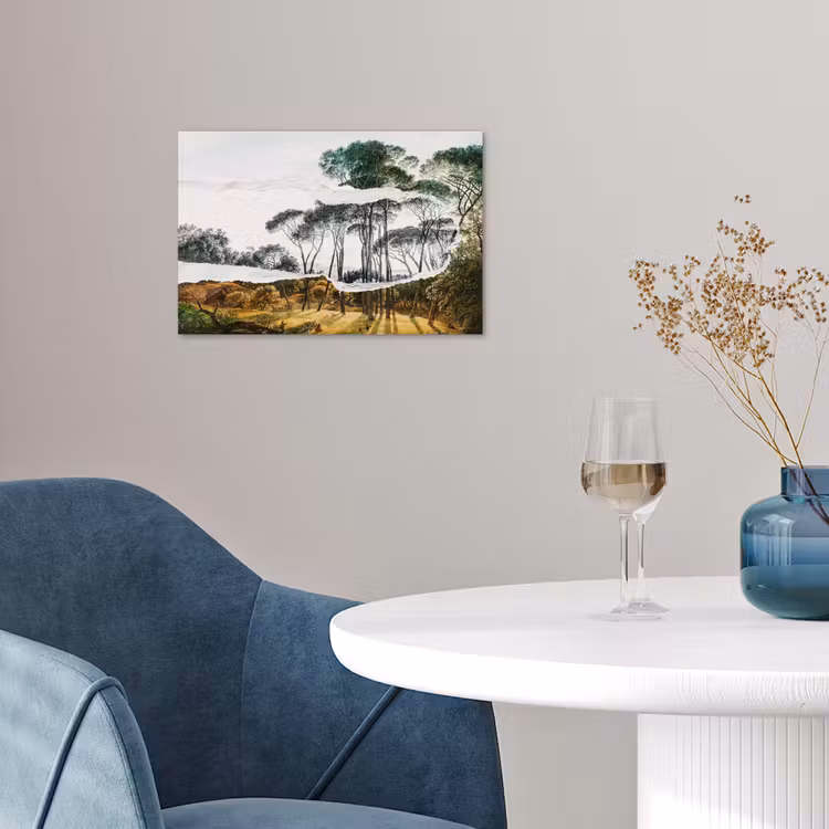 Italiaans landschap parasoldennen - Kunst - Hendrik Voogd - Schilderij - Zwart wit - Oude meesters poster papier klein -sfeer3