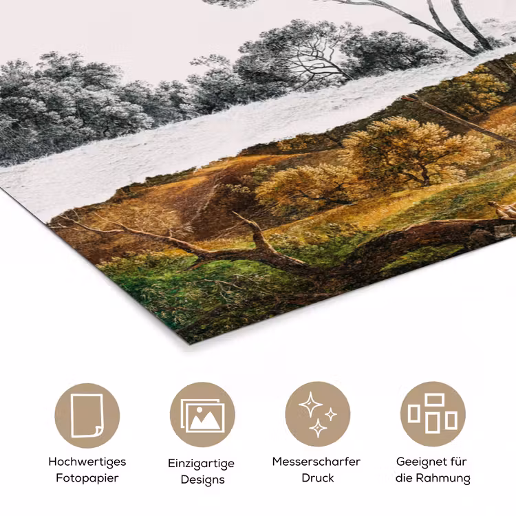 Italiaans landschap parasoldennen - Kunst - Hendrik Voogd - Schilderij - Zwart wit - Oude meesters poster papier klein -tcloseup_DE