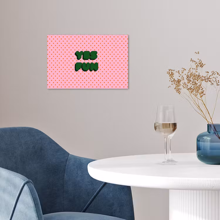 Yes fun - Groen - Roze - Stippen poster papier klein -sfeer3